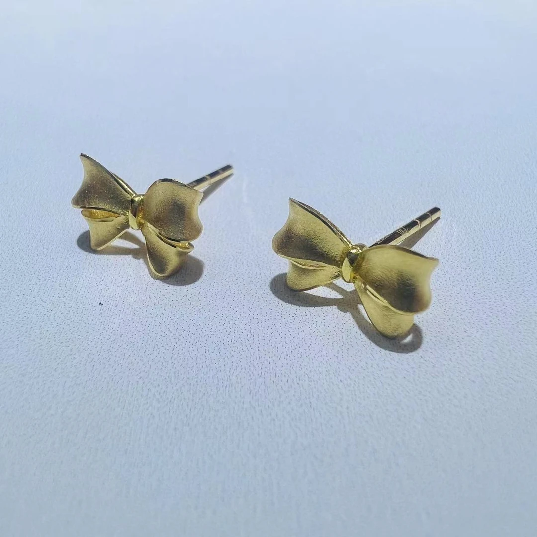5G足金999 蝴蝶结耳钉 时尚精致简约个性耳饰耳坠 古丽兰