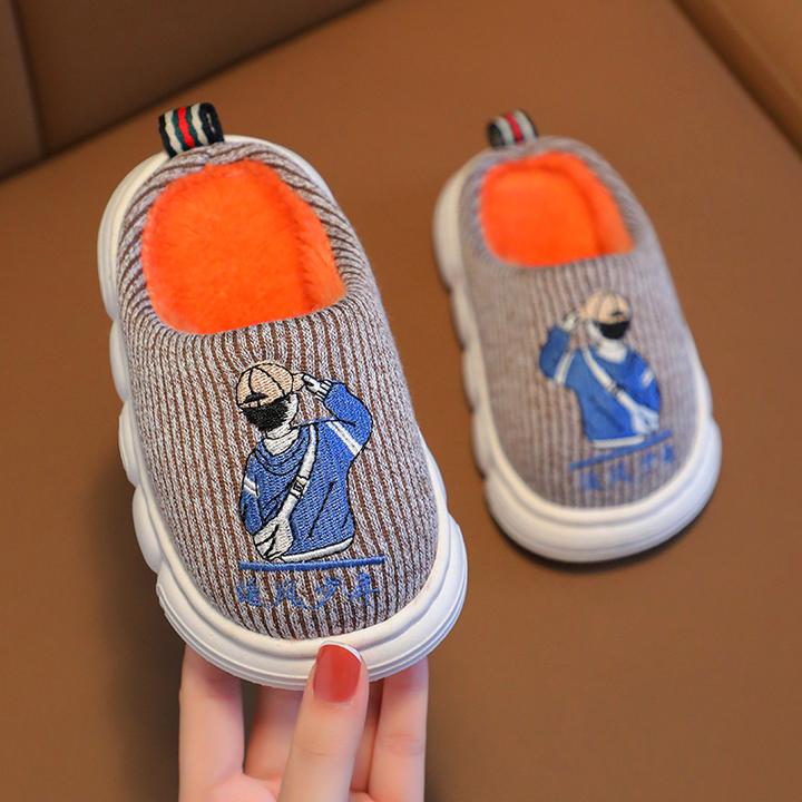 秋冬季棉拖鞋2024新款男童加绒室内防滑女童居家保暖少年软底拖鞋