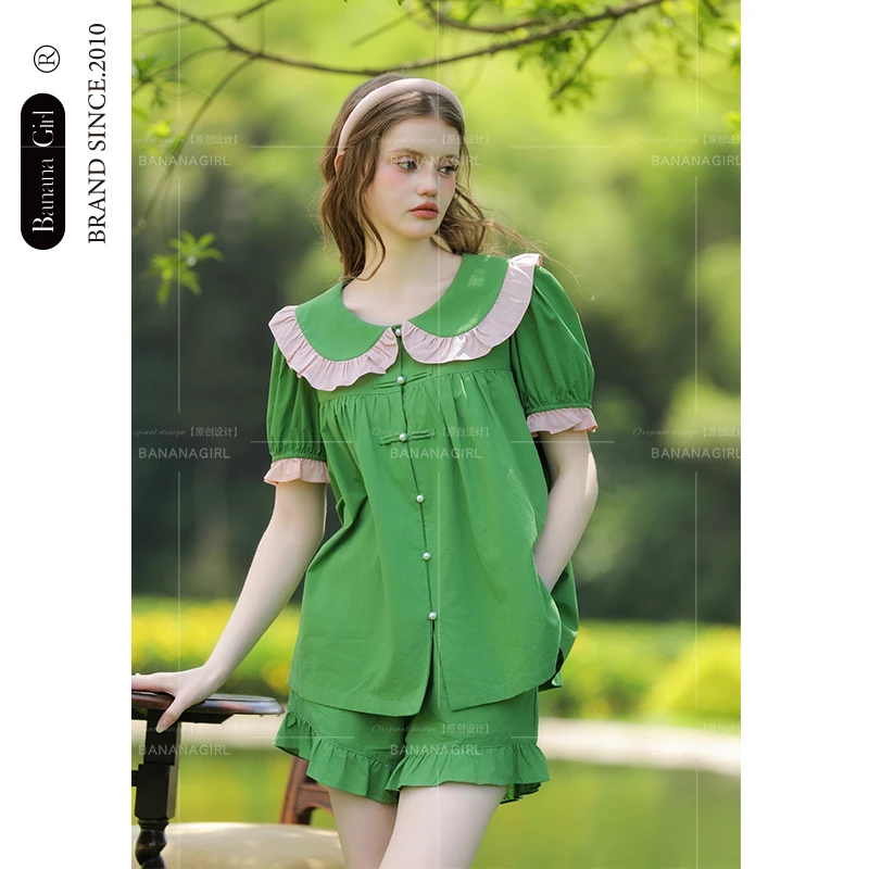 Bananagirl【翡翠绿意】春夏季中袖宽松舒适可外穿家居服睡衣女套装