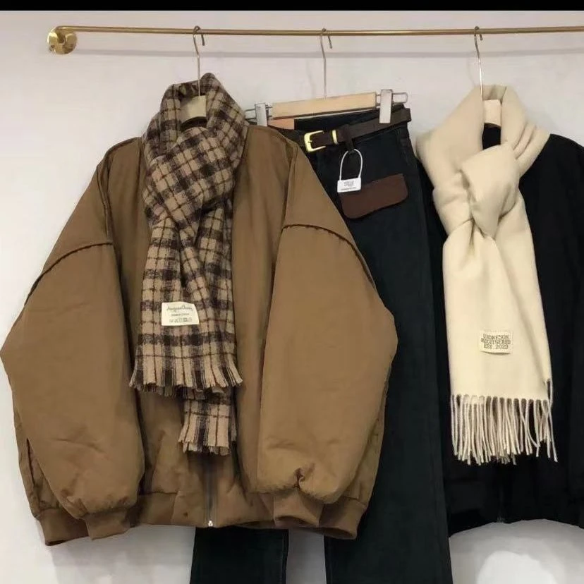 冬季新款显瘦百搭纯色简约棒球服棉服国潮2023拉链外套女情侣潮款