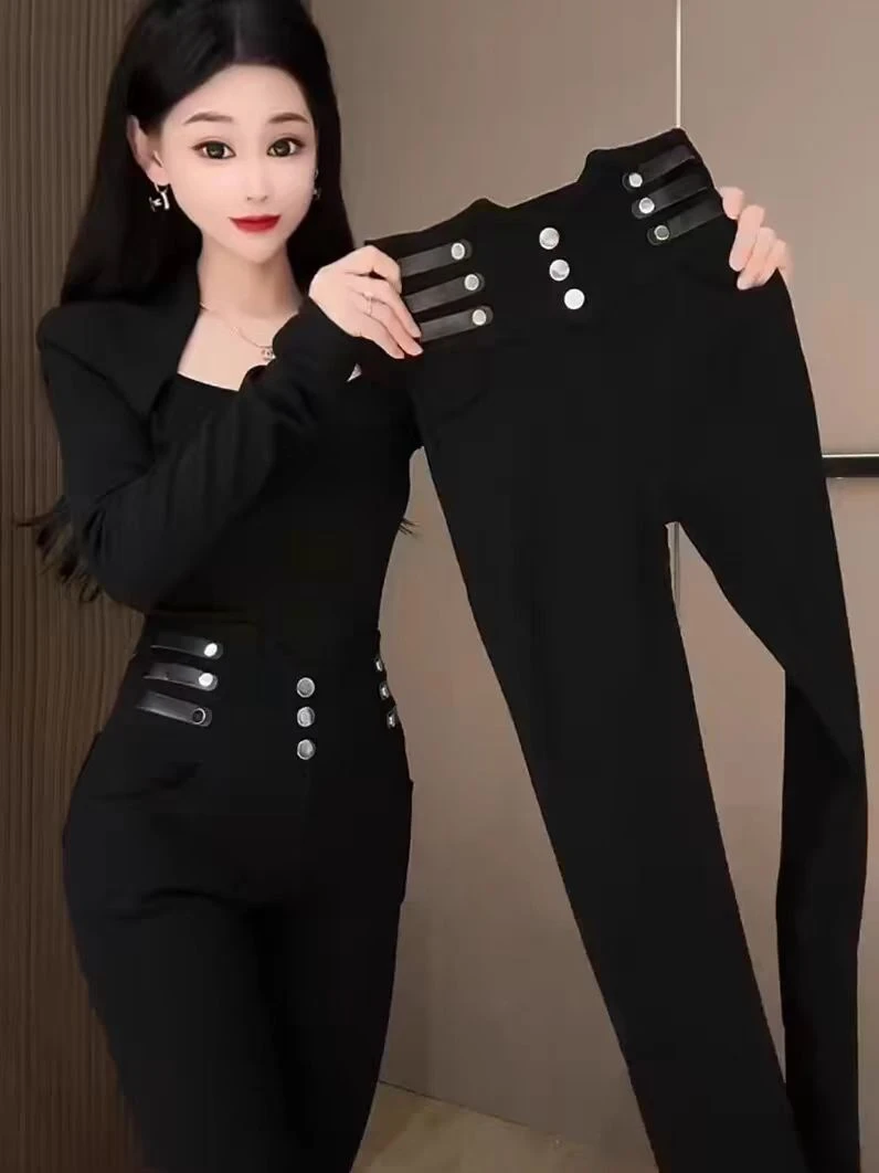 小脚裤子女2024新爆款春秋高腰显瘦弹力小个夏季薄款黑色马靴裤