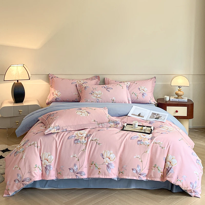 100纯棉设计师款长绒棉超细斜纹全棉加厚四件套 -花漫