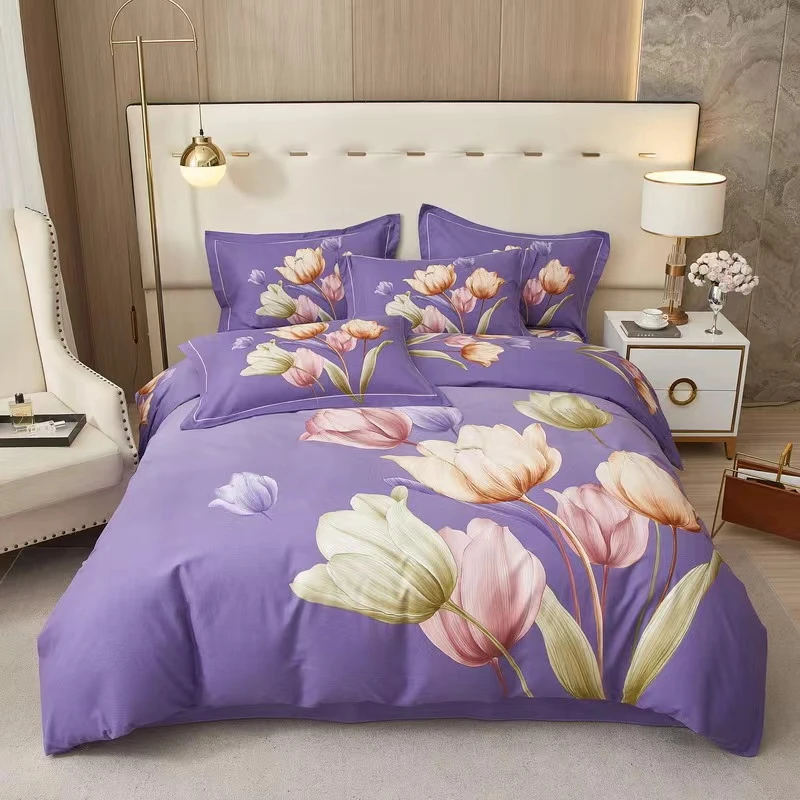 新款100纯棉设计师款(加厚)全棉四件套 -简单爱紫