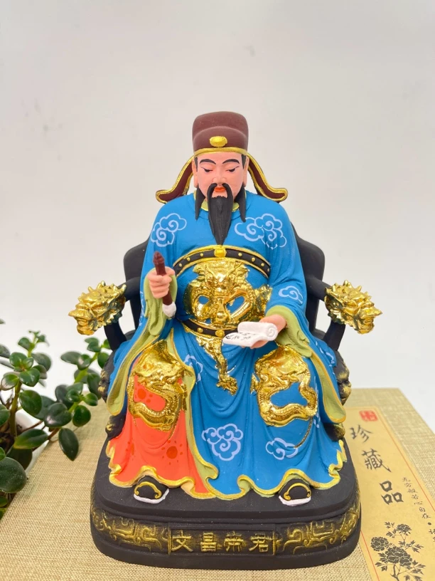 彩绘桧木文昌帝君文曲星雕刻文昌像书房书桌办公家用摆件工厂直销