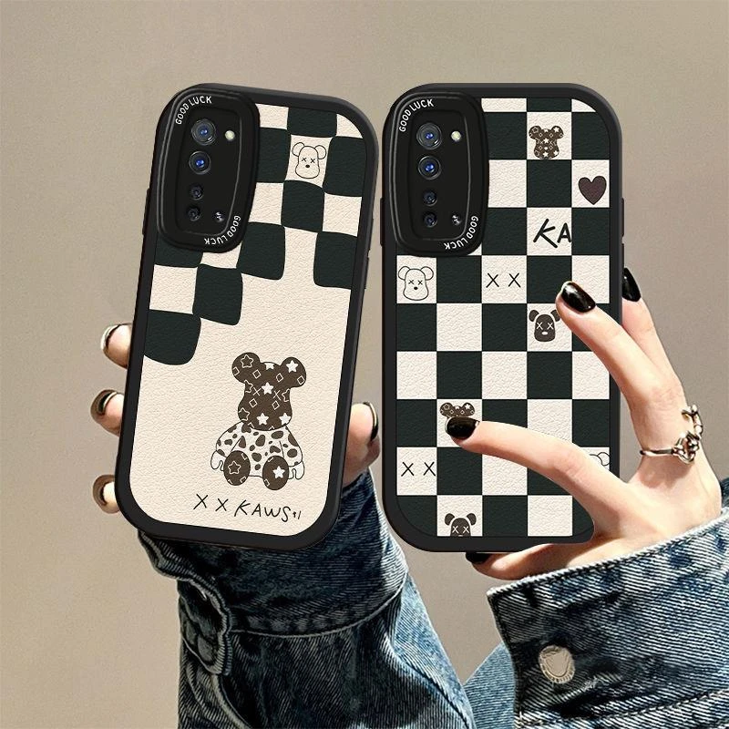 OPPOReno3手机壳格子暴力熊Reno3Pro网红男女元气版软壳全包防摔