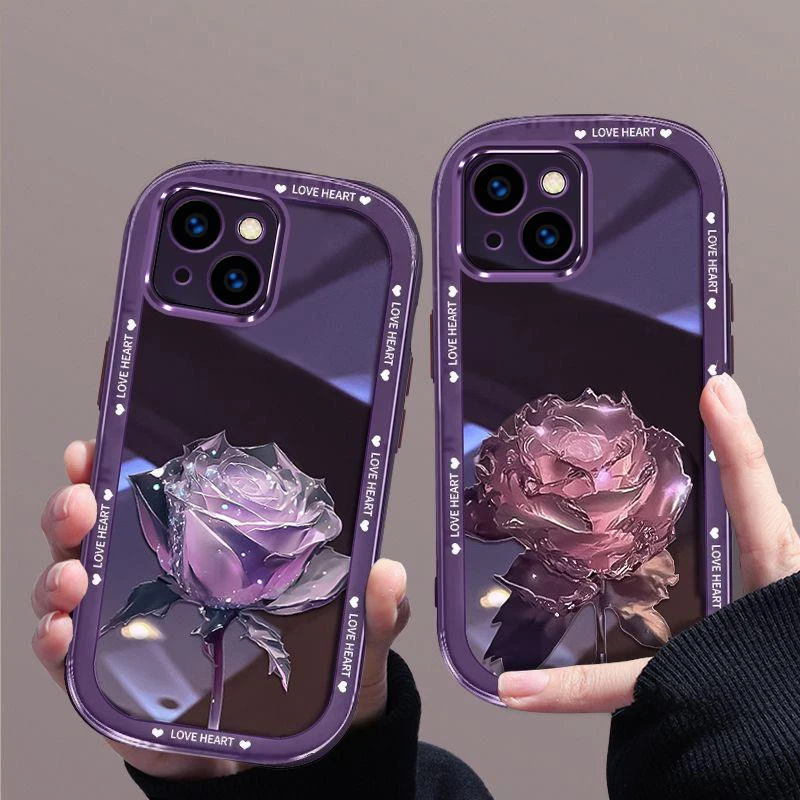 苹果15手机壳晶莹玫瑰iphone15Pro网红女款Max高颜值防摔软壳全包