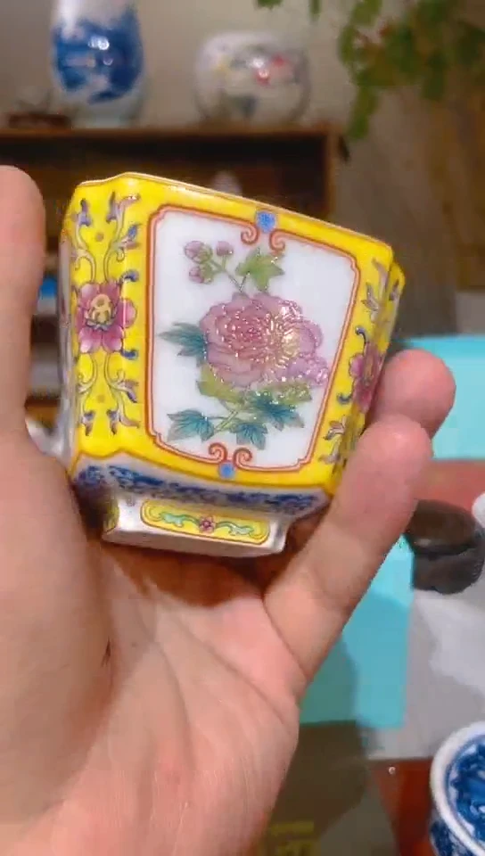 【闪购商品】杯子珐琅彩黄色四方杯