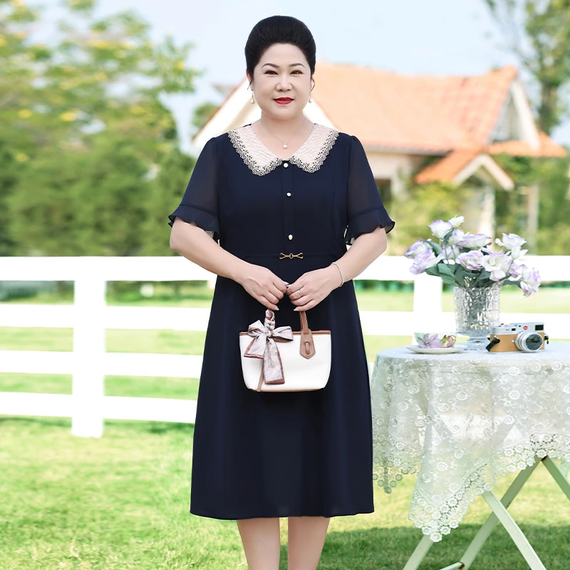菲姐大码妈妈装夏装连衣裙中老年女装新款装长裙加肥加大高档裙子