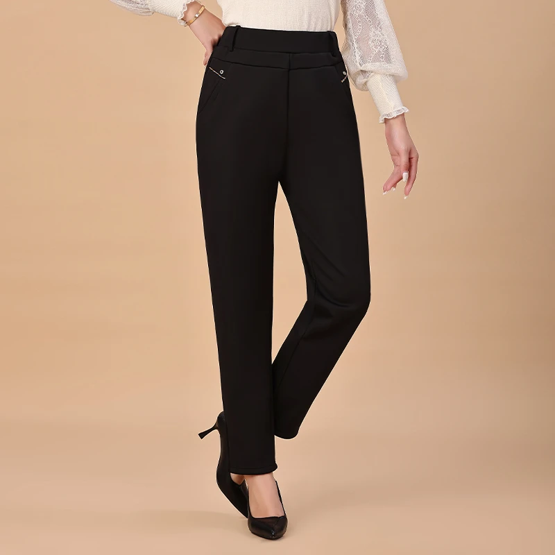 妈妈裤子女大码秋冬加绒新款高腰弹力直筒休闲长裤微喇先手中老年