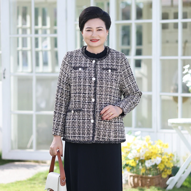 中老年大码女装小香风外套洋气胖妈妈秋装新款上衣气质早秋妈妈装