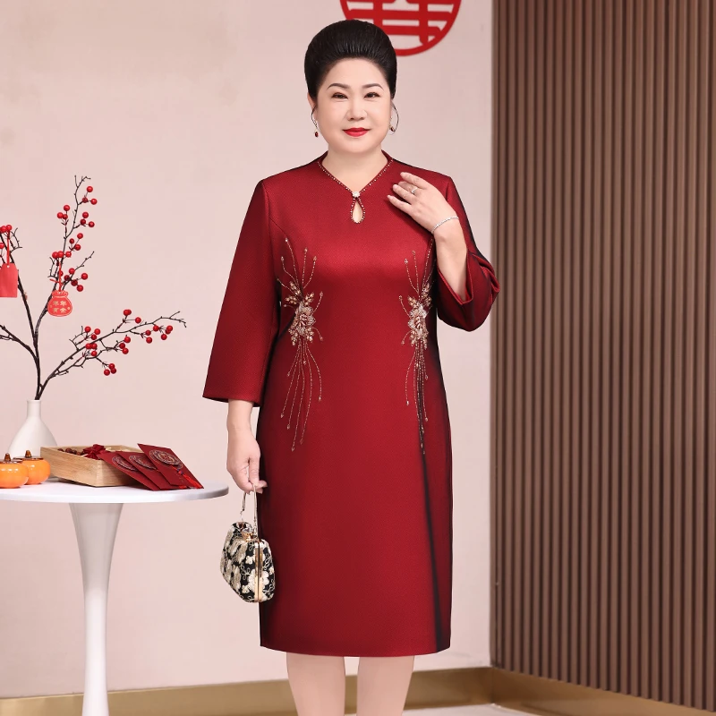 婚宴妈妈礼服高端喜婆婆新款高档妈妈装新中式婚礼洋气旗袍裙子