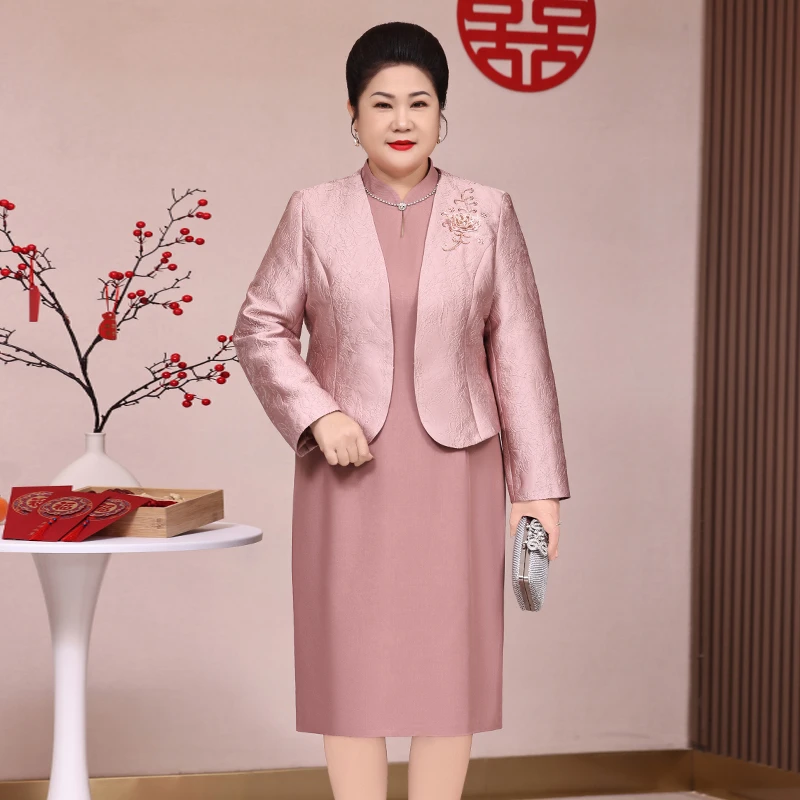 喜妈妈婚宴装大码连衣裙高端洋气套装新款喜婆婆丈母娘结婚晚礼服