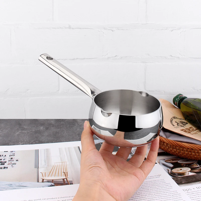 18/10不锈钢9.5cm加厚双导流口奶锅热油小锅泼油锅热奶淋油浇汁锅