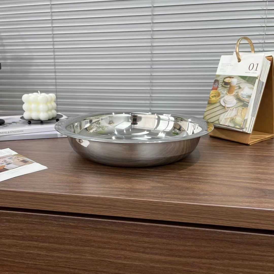 24CM三层钢碟子菜盘果盘 高5.5CM 重880g圆形盘子加厚宽边盘