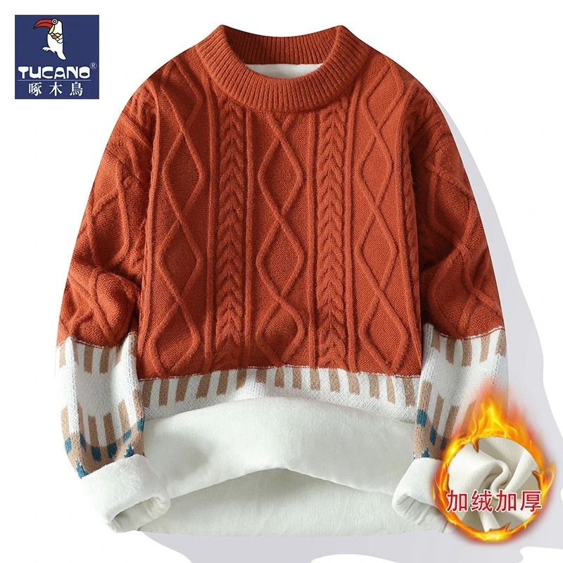 毛衣男秋冬季加绒加厚潮牌2025新款高级感内搭绞花针织打底衫