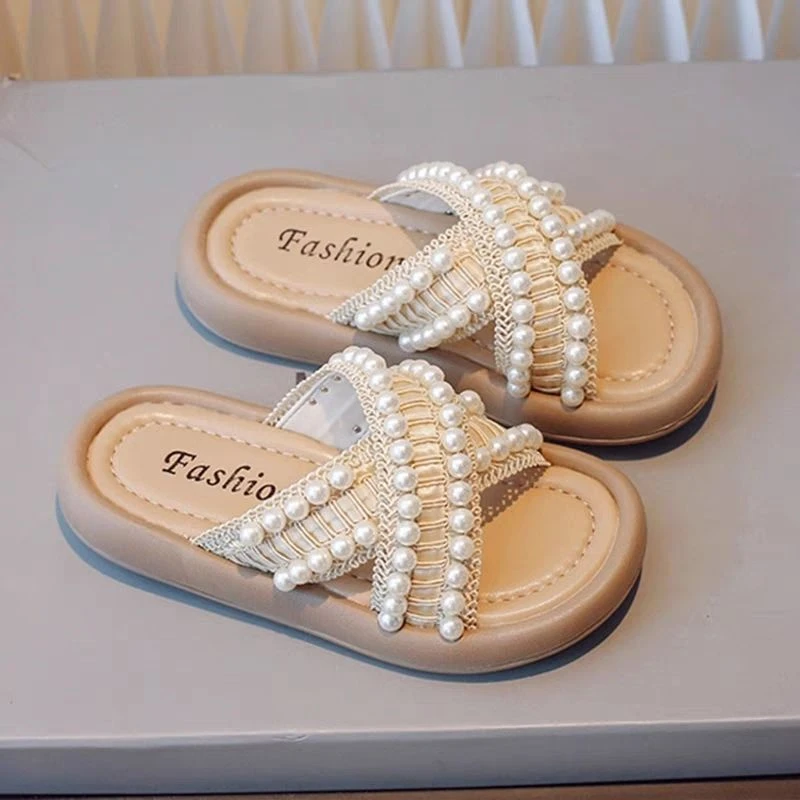 【品牌】女童时尚拖鞋夏季新款交叉带珍珠中大童公主鞋软底防滑百搭