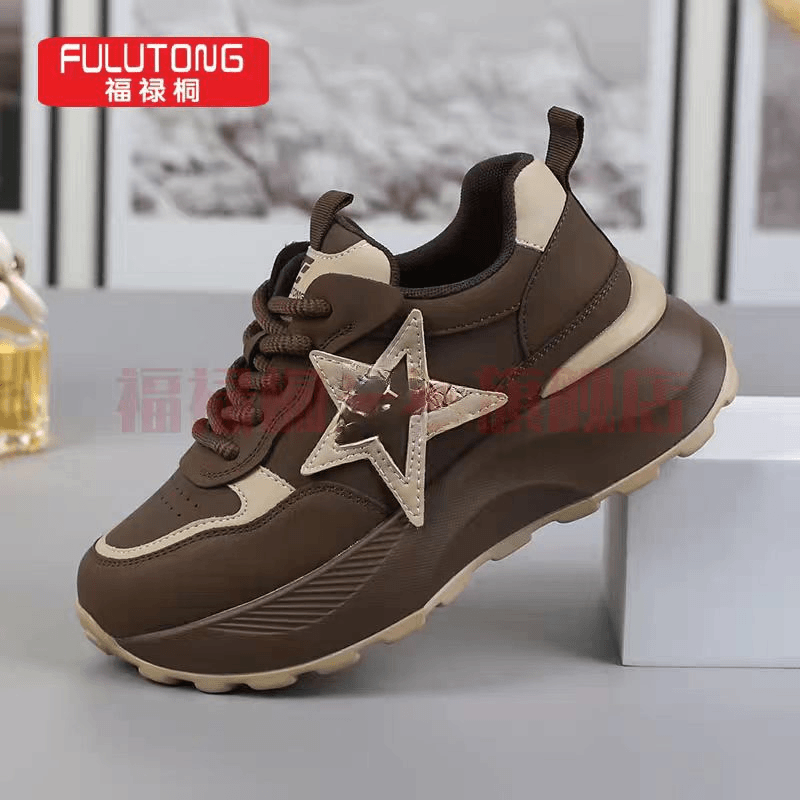 福禄桐真皮女士老爹鞋时尚百搭厚底网红春季潮流轻便秋冬软底潮鞋