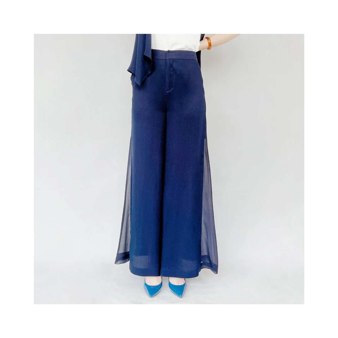 BV设计师大腿裤阔腿裤气质时尚休闲百搭阔腿长裤纯色蓝色夏季舒适
