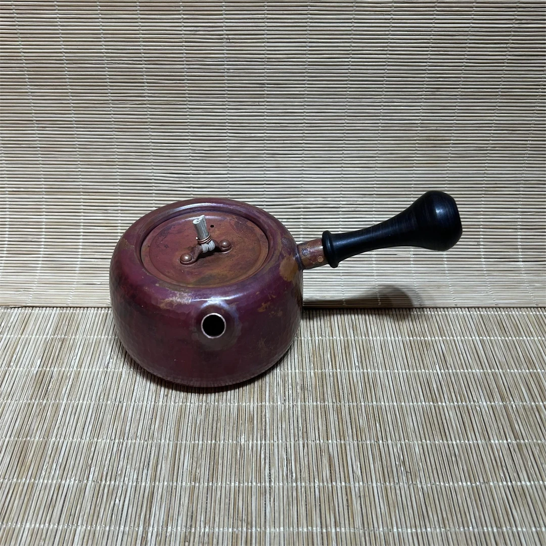 A紫铜侧把小北村壶型一张打手工锤纹火烧云烤色煮茶泡茶壶公道壶