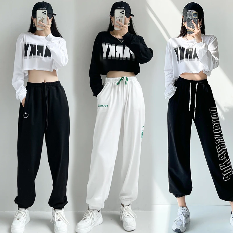 服装女春秋高腰穿搭宽松短款长袖上衣嘻哈束脚运动裤跳舞套装新款
