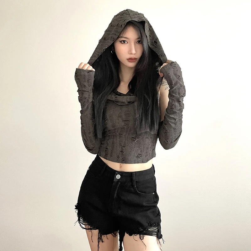 沙漠欧美废土风辣妹设计感y2k纯欲带袖套上衣沙丘风废土风衣服