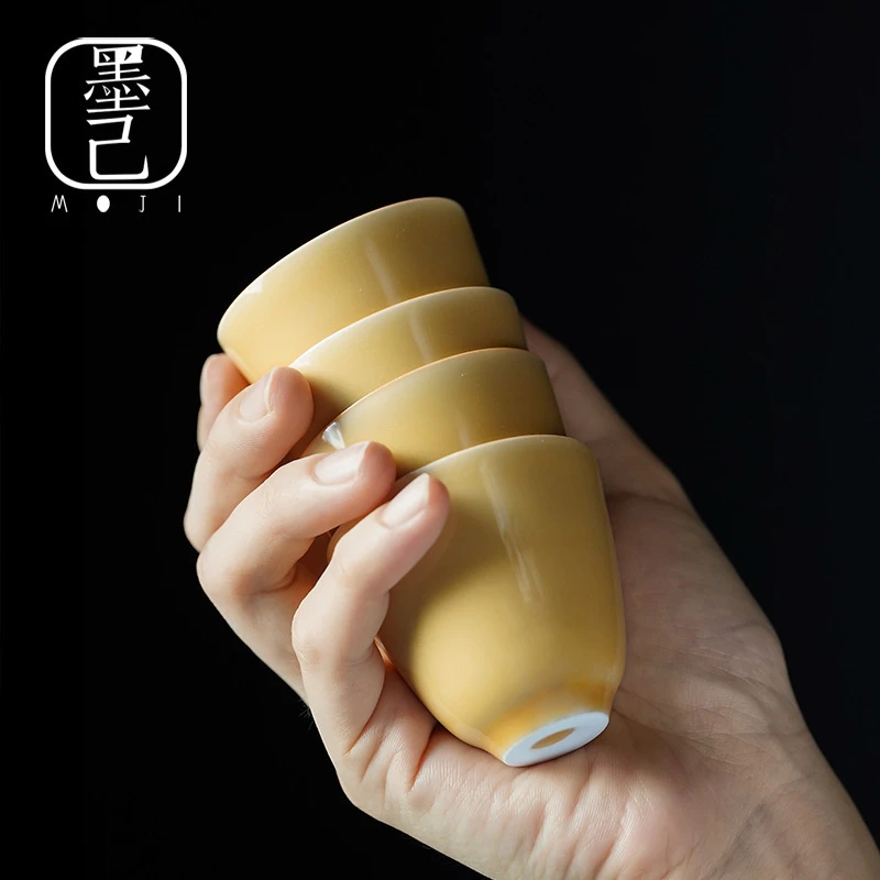 陶似 月黄色釉陶瓷品茗杯 功夫茶具描边小茶杯单杯 家用喝茶杯