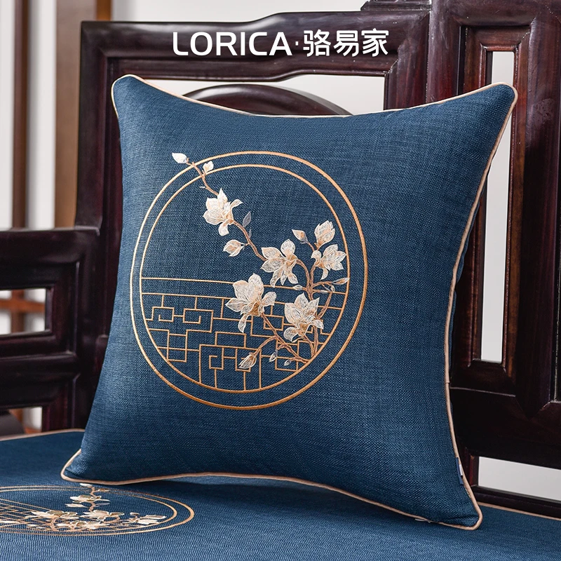 骆易家【玉兰】刺绣抱枕中式客厅沙发靠背垫床头靠垫大号靠枕可拆洗