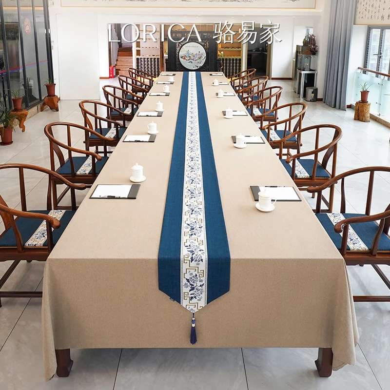 骆易家【国色芳华】新中式长条桌旗会议桌禅意大板桌茶桌垫布茶桌布