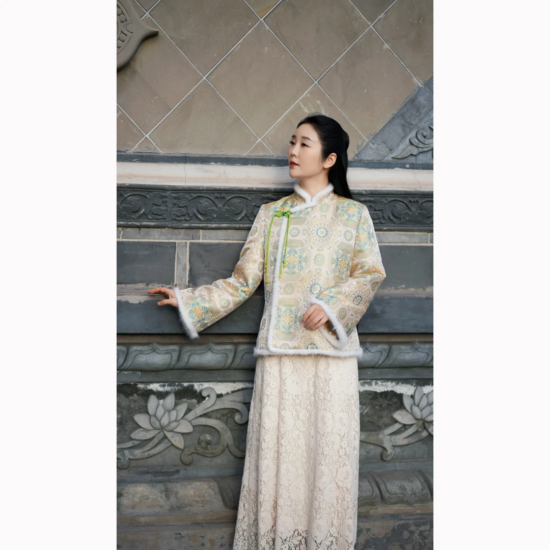 【千山黛羽】秋冬季新中式复古印花气质优雅显瘦短款外套