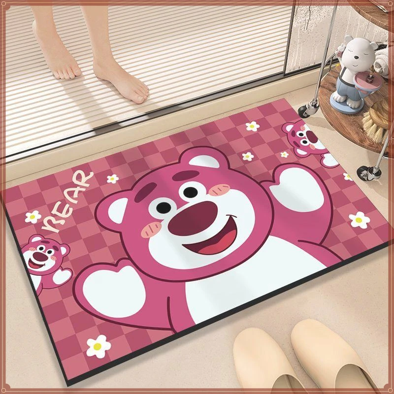 草莓熊门垫浴室脚垫浴室吸水垫卡通软硅藻软垫卫生间门口速干地垫