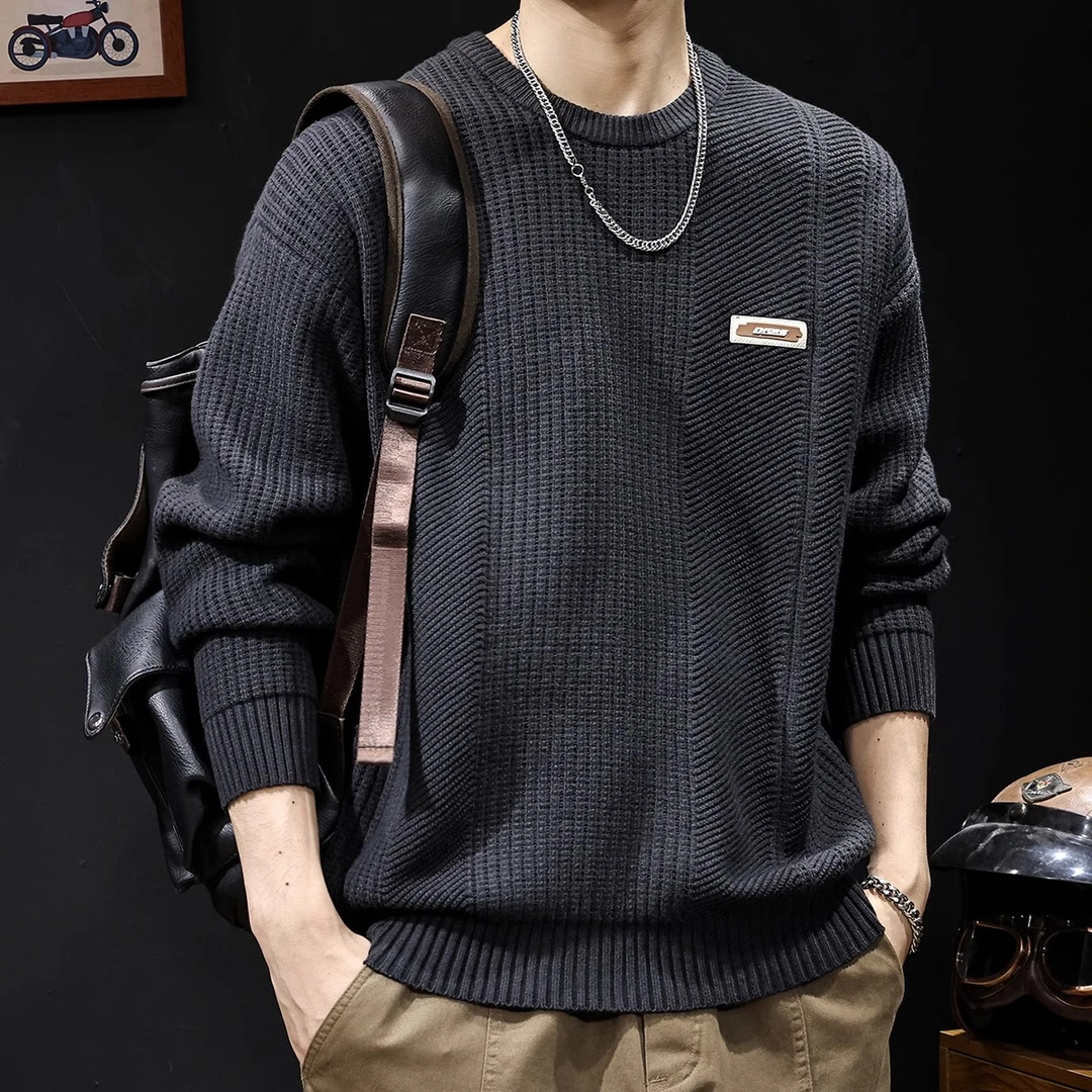 秋冬季潮牌菠萝纹毛衣男士加厚大码宽松复古800g重磅针织衫外套男