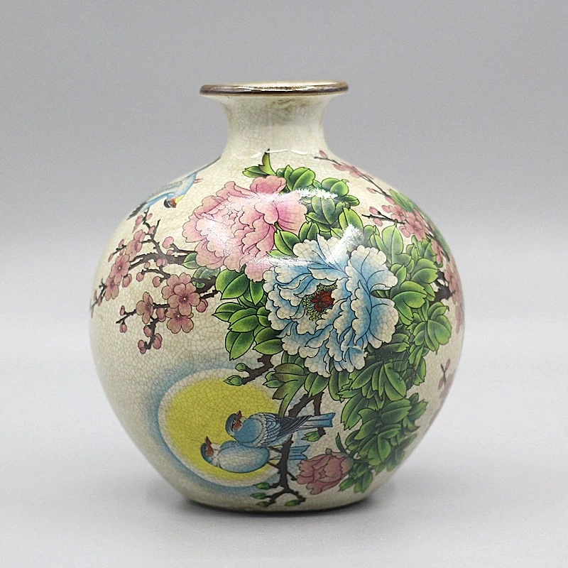 大清乾隆粉彩富贵牡丹苹果樽古玩收藏仿古瓷器家居摆件景德镇陶瓷