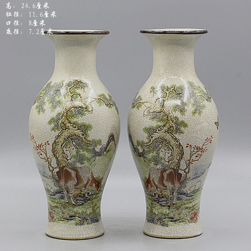 景德镇仿古瓷天道酬勤鱼尾花瓶（一对）大清乾隆年制古董古玩收藏品
