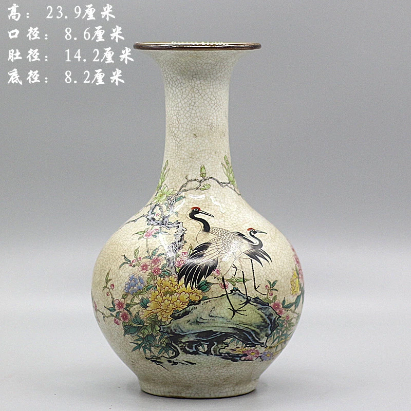 大清乾隆粉彩松鹤迎春赏瓶古玩瓷器古董收藏中式客厅装饰花瓶摆件