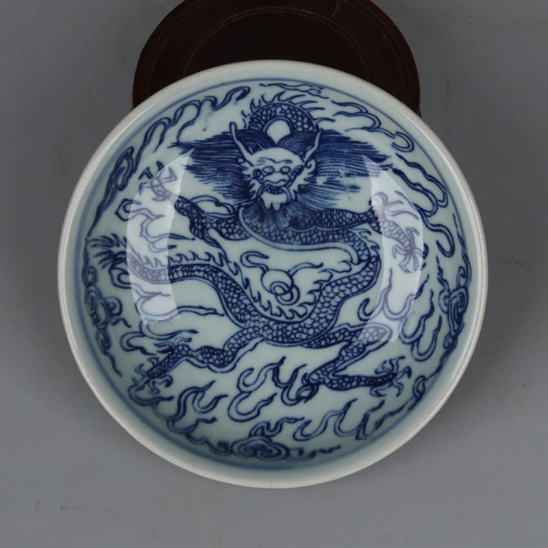 大明万历民窑青花龙纹小碟壶承仿古古玩瓷器古董民间收藏茶道摆件