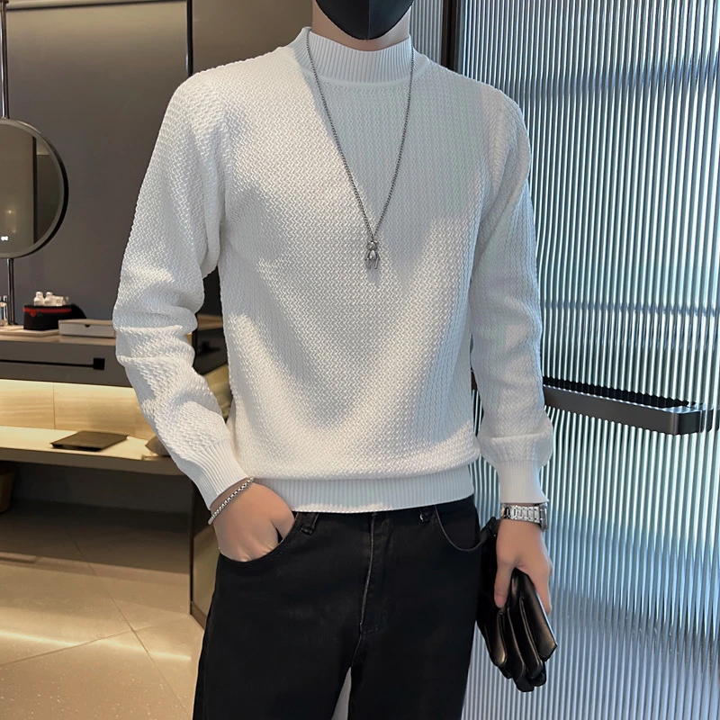 半高领毛衣男秋冬季纯色休闲打底线衣日系潮流简约帅气套头针织衫