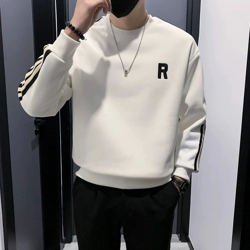 秋冬季刺绣卫衣男潮牌白色打底衫长袖体恤2024新款潮牌内搭T恤t