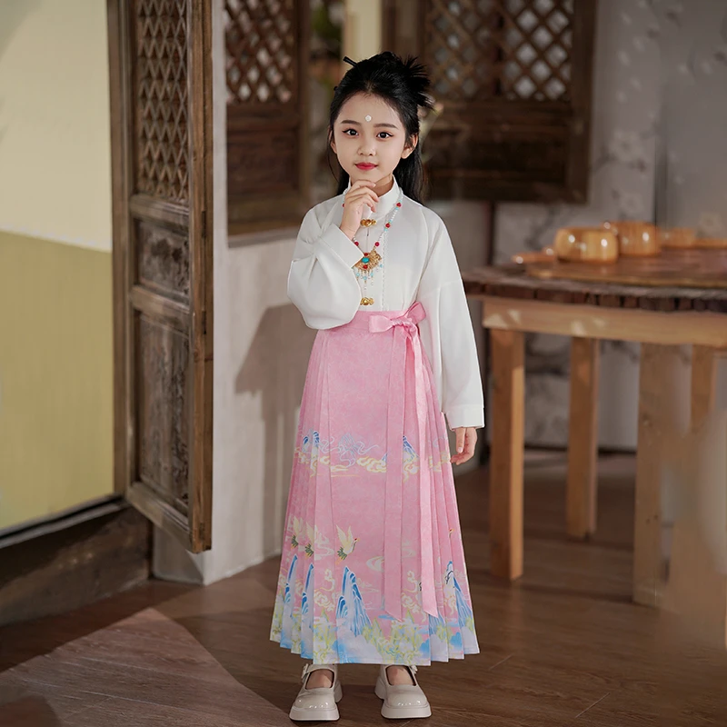 七柒.山间词 女童马面裙套装2024新款新中式汉服明制儿童唐装春季