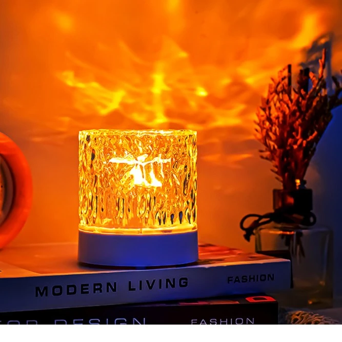 水波纹台灯光影小夜灯情调旋转投影极光火焰卧室床头礼物氛围灯