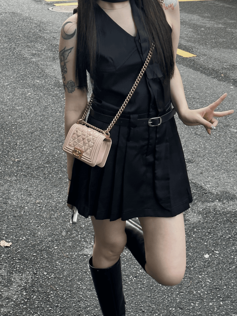 chanel/香奈儿 95新/只盒/粉色织物高稀迷你leboy斜挎包