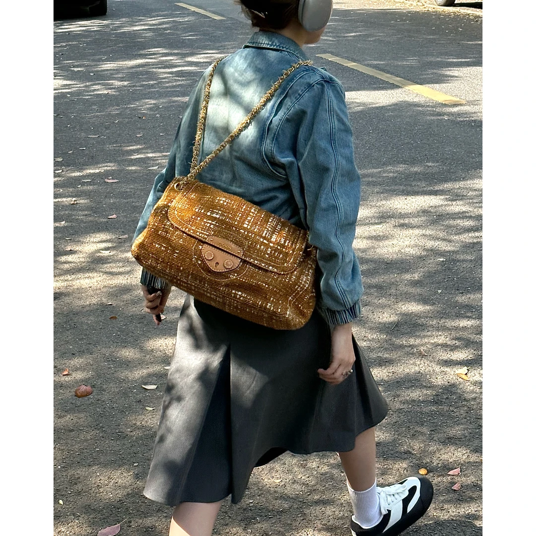 95新 Prada/普拉达 只盒/Prada中古超稀有枫叶色猪鼻子流浪机场包