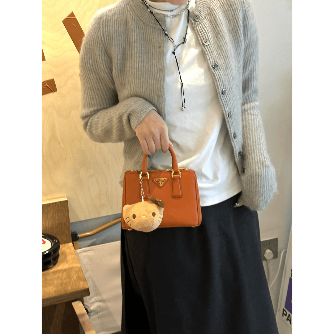 95新 Prada/普拉达 只盒/Prada橙金杀手mini手提斜挎包