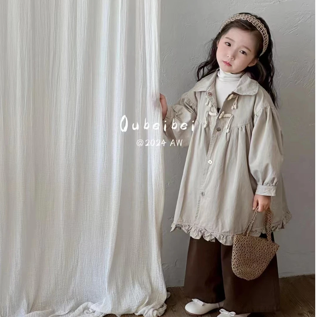 女童风衣2024新款韩版儿童中长款外套女孩洋气英伦风秋装上衣2401