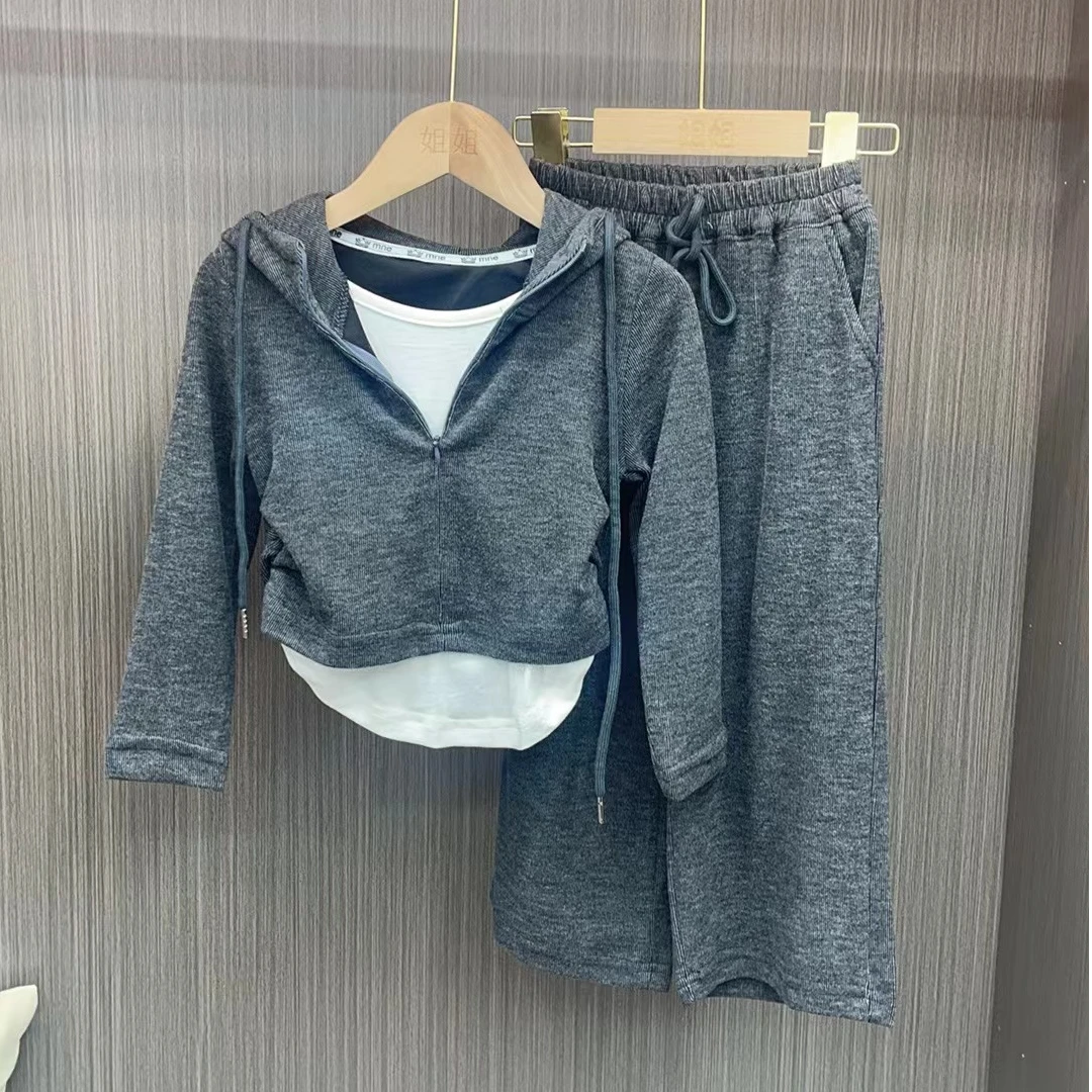 女童秋装套装2024洋气中大童休闲纯色时髦宝宝两件套8817