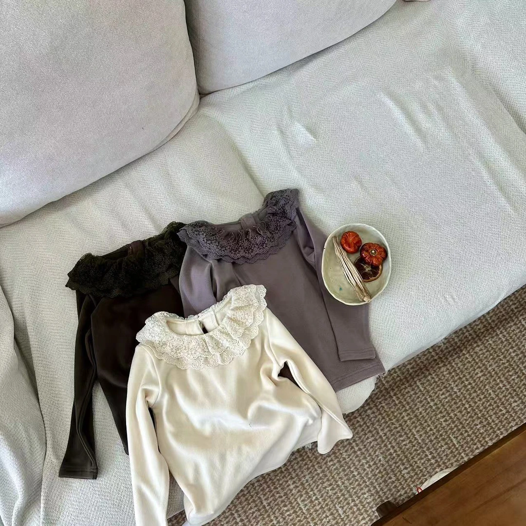 童装女童秋冬装2024冬款儿童双层蕾丝翻领娃娃衫打底衫bt032