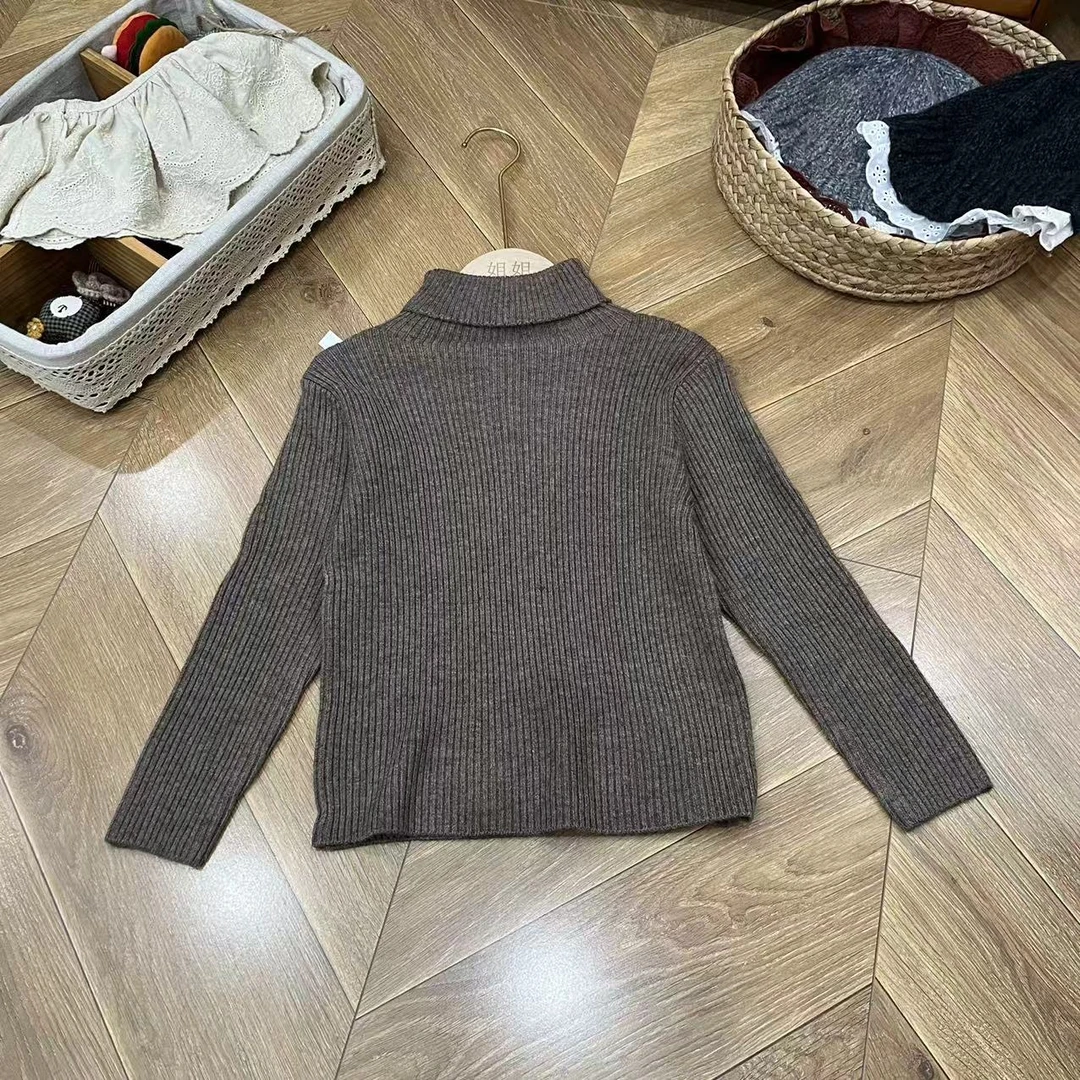 〖姐姐家〗2024冬款儿童萌娃穿搭素色竖条打底衬衫17098