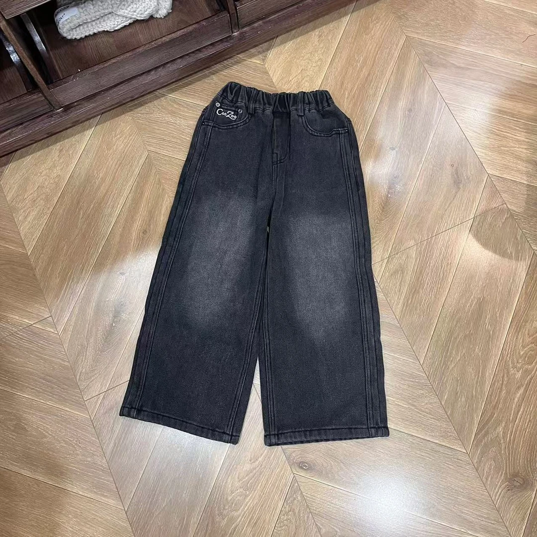 〖姐姐家〗2024冬款儿童萌娃穿搭裤口绣花牛仔裤cz98917