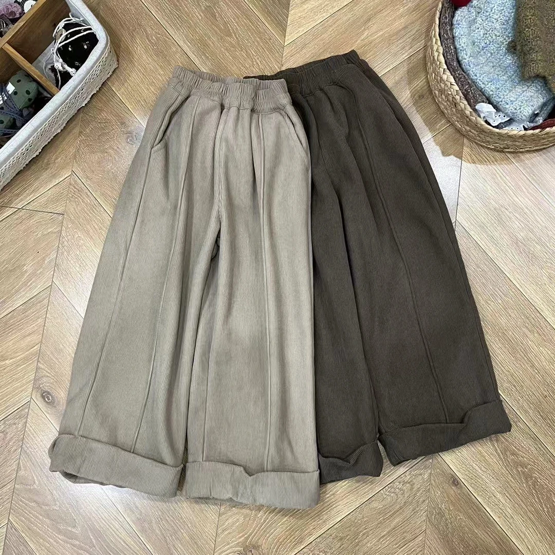 〖姐姐家〗2024冬款儿童萌娃穿搭条绒直筒加薄绒休闲裤zad26002