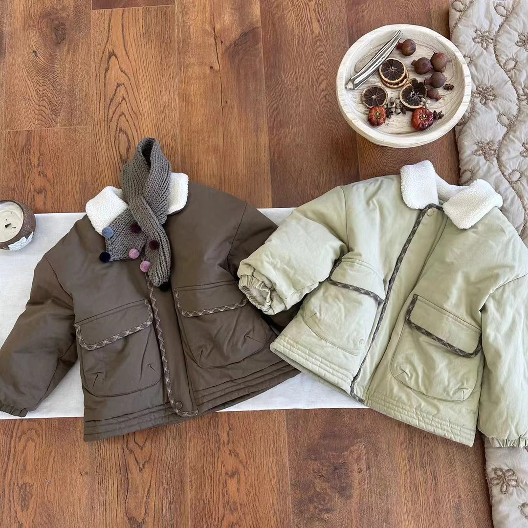 〖姐姐家〗2024冬款儿童拼色翻领毛毛棉袄外套zad21006 z022