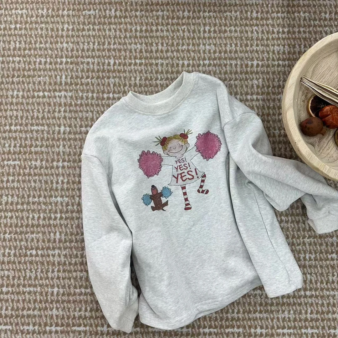 〖姐姐家〗2024冬款儿童萌娃穿搭彩带女孩印花长袖加绒卫衣sy3529